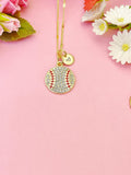 Gold Baseball Softball Charm Necklace, Coach Senior High School Sport Jewelry Gift, N5868