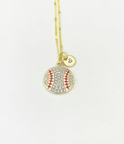 Gold Baseball Softball Charm Necklace, Coach Senior High School Sport Jewelry Gift, N5868