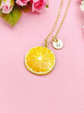 Gold Lemon Slice Charm Necklace, Personalized Initial Pendant