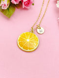 Gold Lemon Slice Charm Necklace, Personalized Initial Pendant