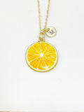Gold Lemon Slice Charm Necklace, Personalized Initial Pendant