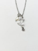 Ballet Dress Pearl Charm Silver Necklace, Gifts for Ballet Dance Girls, N5175M