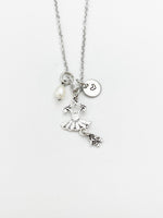 Ballet Dress Pearl Charm Silver Necklace, Gifts for Ballet Dance Girls, N5175M