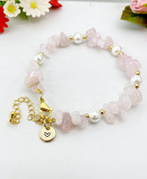 Gold Natural Rose Quartz Shell Pearl Bracelet, Natural Gemstone Jewelry, N6298