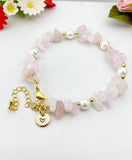Gold Natural Rose Quartz Shell Pearl Bracelet, Natural Gemstone Jewelry, N6298