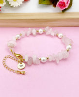Gold Natural Rose Quartz Shell Pearl Bracelet, Natural Gemstone Jewelry, N6298