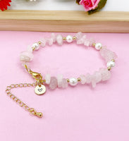 Gold Natural Rose Quartz Shell Pearl Bracelet, Natural Gemstone Jewelry, N6298