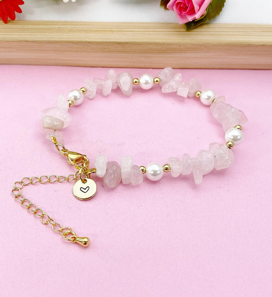 Gold Natural Rose Quartz Shell Pearl Bracelet, Natural Gemstone Jewelry, N6298