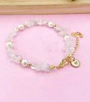 Quartz Shell Pearl Bracelet, Gold Natural Gemstone Jewelry, N6300
