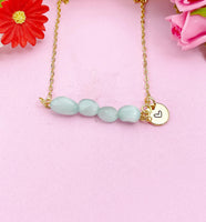 Larimar Necklace, Gold Natural Larimar Gemstone Jewelry, Bracelet Option, N6306