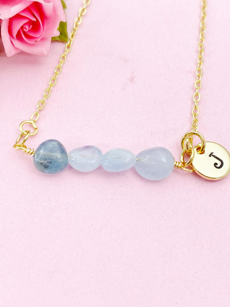 Aquamarine Necklace, Gold Natural Aquamarine Gemstone Jewelry, Bracelet Option, N6310