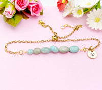 Amazonite Bracelet, Gold Natural Amazonite Gemstone Jewelry, Necklace Option, N6312