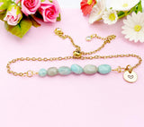 Amazonite Bracelet, Gold Natural Amazonite Gemstone Jewelry, Necklace Option, N6312