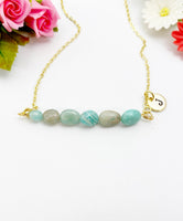 Amazonite Necklace, Gold Natural Amazonite Gemstone Jewelry, Bracelet Option, N6312A