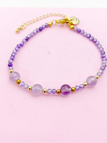 Amethyst Bracelet, Natural Amethyst Gemstone Jewelry, N6313