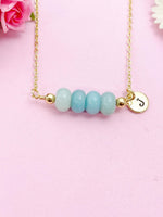 Amazonite Necklace, Gold Natural  Flower Amazonite Gemstone Jewelry, Bracelet Option, N6319