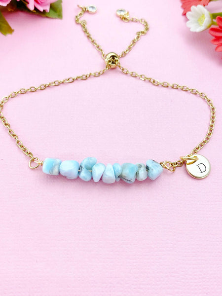 Larimar Bracelet in Silver or Gold, Natural Larimar Gemstone Jewelry, N6117B