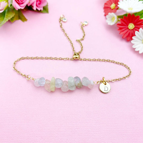 Morganite Bracelet in Silver or Gold, Natural Morganite Gemstone Jewelry, N6118B