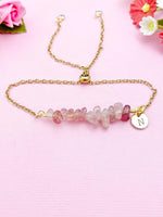 Strawberry Quartz Bracelet in Silver or Gold, Natural Strawberry Quartz Gemstone Jewelry, N6120B
