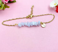 Blue Lace Agate Bracelet, Silver or Gold Necklace, Natural Blue Lace Agate Gemstone Jewelry, N6122B