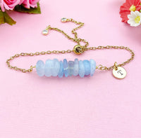 Aquamarine Bracelet, Gold Necklace, Natural Aquamarine Gemstone Jewelry, N6124B