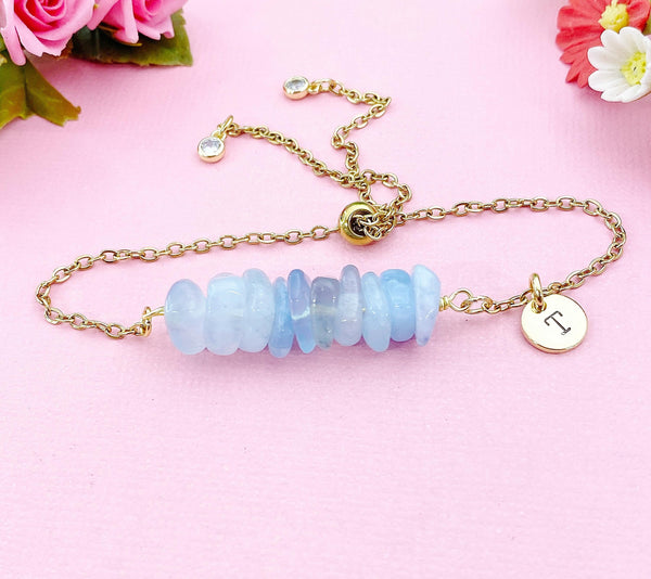 Aquamarine Bracelet, Gold Necklace, Natural Aquamarine Gemstone Jewelry, N6124B