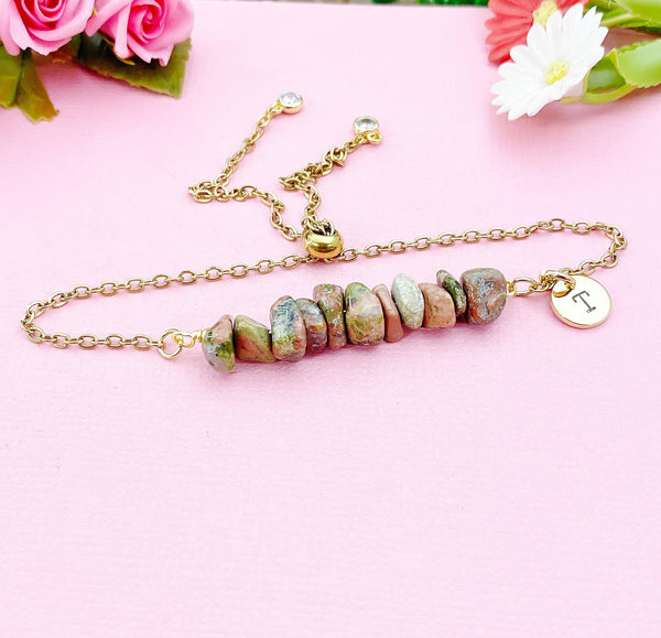 Unakite Bracelet, Silver or Gold Natural Unakite Gemstone Jewelry, N6125B