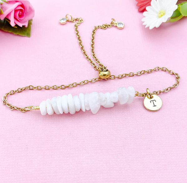 Moonstone Bracelet, Silver or Gold, Natural White Moonstone Gemstone Jewelry, N6127B