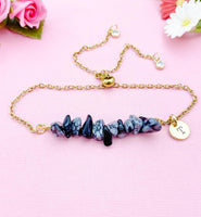 Snowflake Obsidian Bracelet, Silver or Gold Natural Snowflake Obsidian Gemstone Jewelry, N6128B