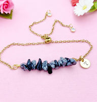 Snowflake Obsidian Bracelet, Silver or Gold Natural Snowflake Obsidian Gemstone Jewelry, N6128B