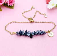 Snowflake Obsidian Bracelet, Silver or Gold Natural Snowflake Obsidian Gemstone Jewelry, N6128B