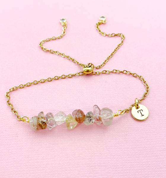 Rutilated Bracelet, Silver or Gold, Natural Rutilated Quartz Gemstone Jewelry, N6129B