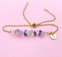 Fluorite Bracelet, Silver or Gold, Natural Fluorite Gemstone Jewelry, N6131B