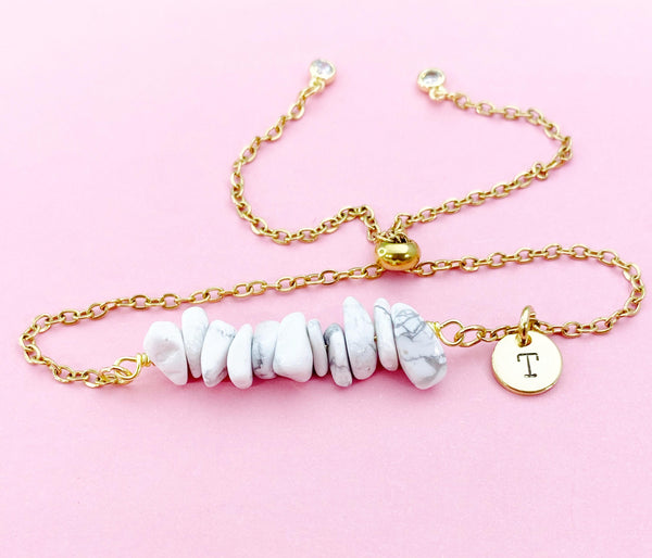 Howlite Bracelet, Silver or Gold, Natural Howlite Gemstone Jewelry, N6132B