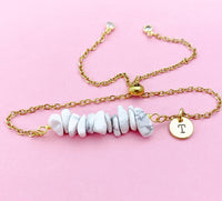 Howlite Bracelet, Silver or Gold, Natural Howlite Gemstone Jewelry, N6132B