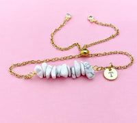 Howlite Bracelet, Silver or Gold, Natural Howlite Gemstone Jewelry, N6132B