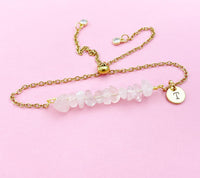 Rose Quartz Bracelet, Silver or Gold Natural Rose Quartz Gemstone Jewelry, N6133B