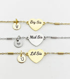 Big Sis Mid Sis Lil Sis Bracelet, Heart, Big Sister Middle Sister Little Sister Bracelet, Sisters Jewelry, Sister Gift, D561
