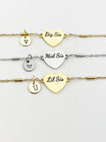 Big Sis Mid Sis Lil Sis Bracelet, Heart, Big Sister Middle Sister Little Sister Bracelet, Sisters Jewelry, Sister Gift, D561