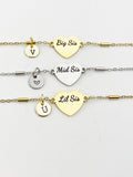 Big Sis Mid Sis Lil Sis Bracelet, Heart, Big Sister Middle Sister Little Sister Bracelet, Sisters Jewelry, Sister Gift, D561