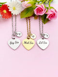 Big Sis Mid Sis Lil Sis Necklace, Heart, Big Sister Middle Sister Little Sister, Sisters Jewelry, Sister Gift, D569