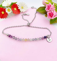 Fluorite Bolo Bracelet, Natural Gemstone Jewelry, Silver Bracelet, Personalized Customized Gifts, N4277A