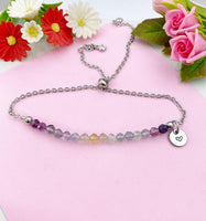 Fluorite Bolo Bracelet, Natural Gemstone Jewelry, Silver Bracelet, Personalized Customized Gifts, N4277A
