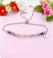Fluorite Bolo Bracelet, Natural Gemstone Jewelry, Silver Bracelet, Personalized Customized Gifts, N4277A