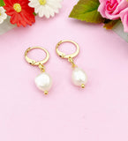 Gold Natural Pearl Potato Charm Earrings, Yellow, N5964