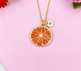 Grapefruit Slice Charm Gold Necklace, Orange Red Fruit Jewelry, N6152