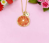 Grapefruit Slice Charm Gold Necklace, Orange Red Fruit Jewelry, N6152