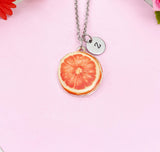 Grapefruit Slice Charm Silver Necklace, Orange Red Fruit Jewelry, N6153