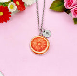 Grapefruit Slice Charm Silver Necklace, Orange Red Fruit Jewelry, N6153