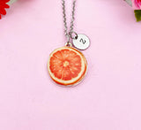 Grapefruit Slice Charm Silver Necklace, Orange Red Fruit Jewelry, N6153